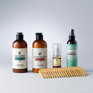 Pack Anticaída: Shampoo + Acondicionador + Aceite de Argán + Agua de Romero + Peineta de madera de REGALO