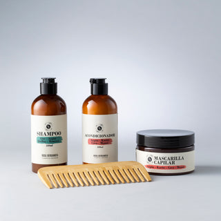 Pack Capilar: Shampoo + Acondicionador + Mascarilla Capilar + Peineta o Cepillo de madera de REGALO